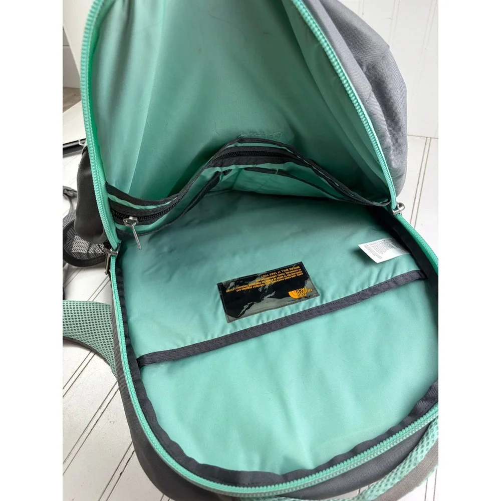 The North Face Pivoter Gray Mint Green Laptop School Backpack Bag